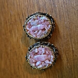 Antique rose quartz chip earring
